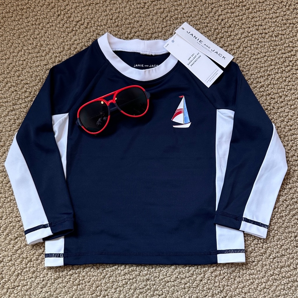 Janie and Jack Nautical Navy and White Rashguard